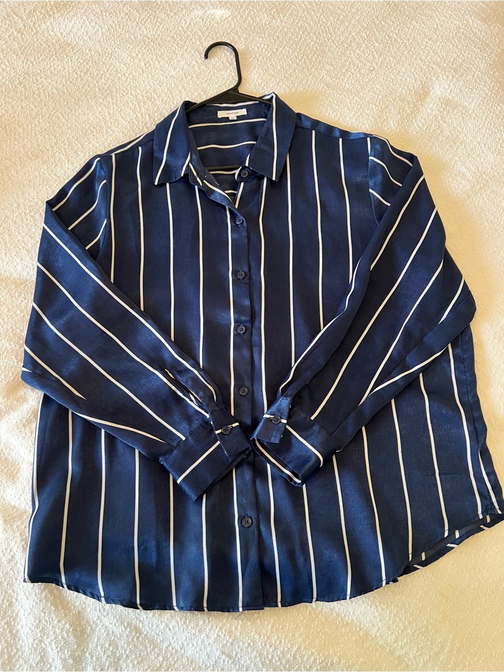 Maurices Tops | Navy Blue and White Vertical Striped Button Down Blouse